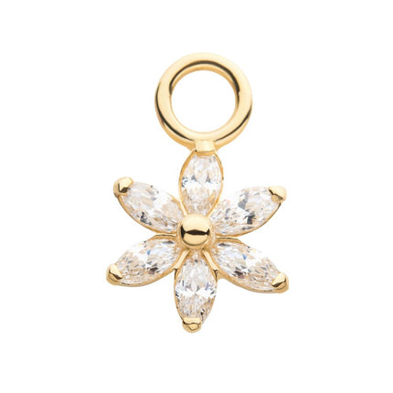 Invictus 14Kt Yellow Gold Flower with Prong Set Oval Clear CZ Charm
