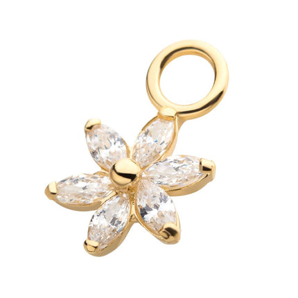Invictus 14Kt Yellow Gold Flower with Prong Set Oval Clear CZ Charm