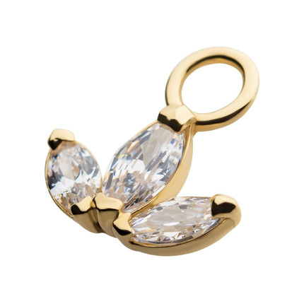 Invictus 14Kt Yellow Gold Pronged Marquise CZ Trinity Charm