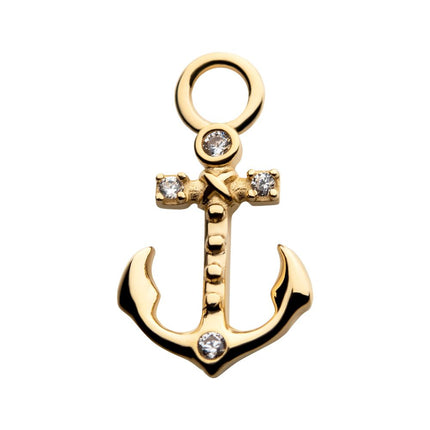 Invictus 14Kt Yellow Gold Anchor with Round Clear CZ Charm