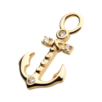Invictus 14Kt Yellow Gold Anchor with Round Clear CZ Charm