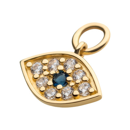 Invictus 14Kt Yellow Gold Evil Eye with Round Centerpiece Sapphire CZ and 8 Clear CZ Dangle Charm