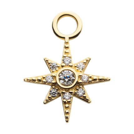 Invictus 14Kt Yellow Gold 8-Point Star with Round Clear CZ Charm