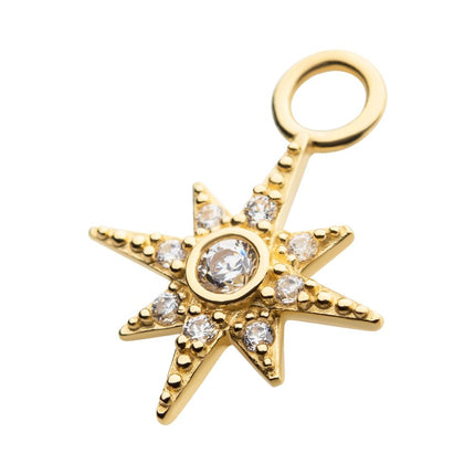 Invictus 14Kt Yellow Gold 8-Point Star with Round Clear CZ Charm