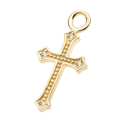 Invictus 14Kt Yellow Gold Antique Cross with Prong Set CZ Charm