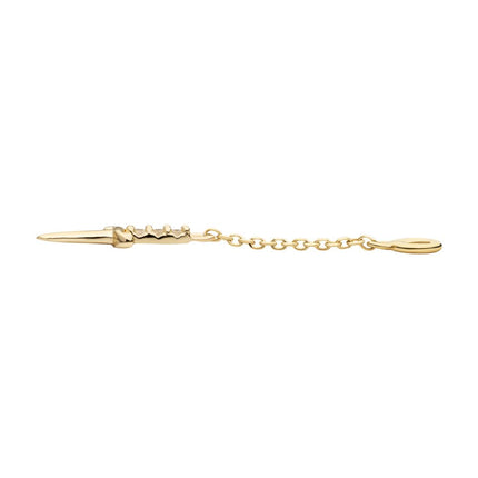 Invictus 14Kt Yellow Gold 3-Cluster Prong Set Round CZ Dagger Dangle Charm with 10mm Chain