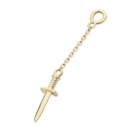 Invictus 14Kt Yellow Gold Dagger Dangle Charm with 10mm Chain