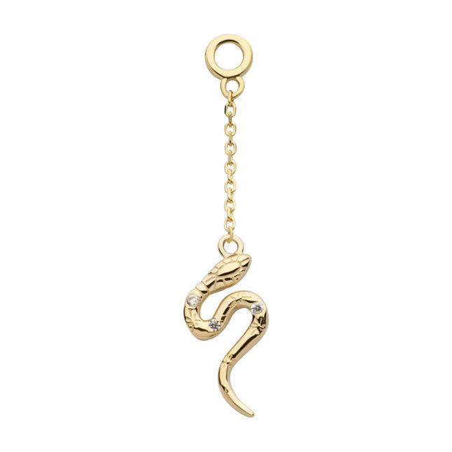 Invictus 14Kt Yellow Gold Bezel Set Round CZ Snake Dangle Charm with 10mm Chain