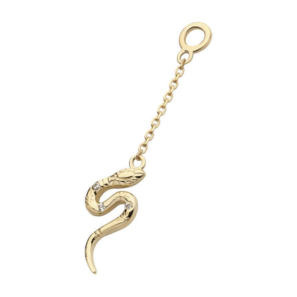 Invictus 14Kt Yellow Gold Bezel Set Round CZ Snake Dangle Charm with 10mm Chain