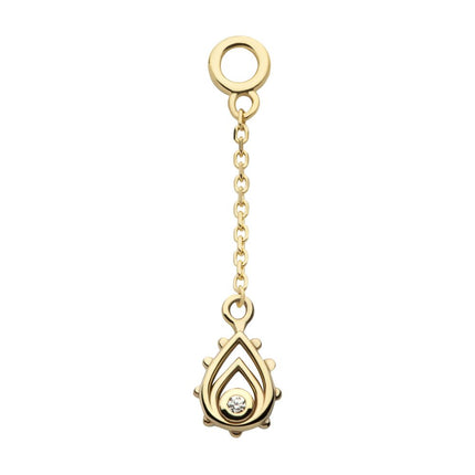 Invictus 14Kt Yellow Gold Bezel Set Round CZ Teardrop Shape Dangle Charm with 10mm Chain