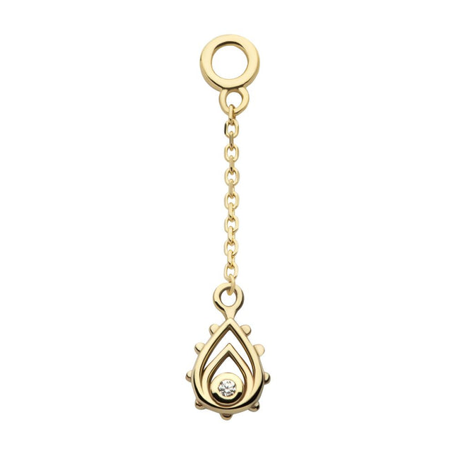 Invictus 14Kt Yellow Gold Bezel Set Round CZ Teardrop Shape Dangle Charm with 10mm Chain