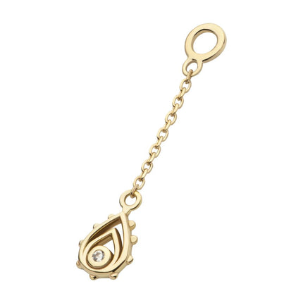 Invictus 14Kt Yellow Gold Bezel Set Round CZ Teardrop Shape Dangle Charm with 10mm Chain