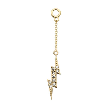 Invictus 14Kt Yellow Gold Pave Set Round CZ Lightning Bolt Dangle Charm with 10mm Chain