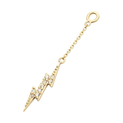 Invictus 14Kt Yellow Gold Pave Set Round CZ Lightning Bolt Dangle Charm with 10mm Chain