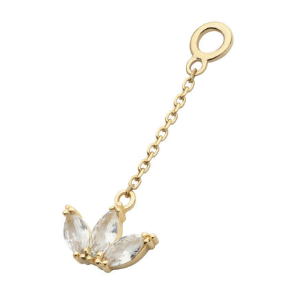 Invictus 14Kt Yellow Gold 3-Cluster Marquise CZ Dangle Charm with 10mm Chain