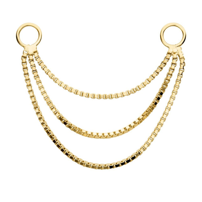 Invictus 14Kt Yellow Gold 3- Tier Box Chain with Rings