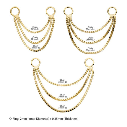 Invictus 14Kt Yellow Gold 3- Tier Box Chain with Rings