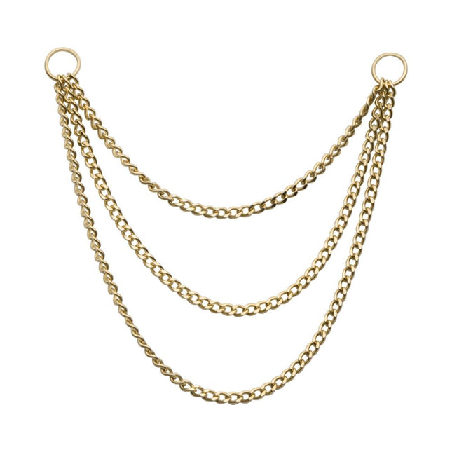 Invictus 14Kt Yellow Gold 3 Tier Curb Chains with 2 Rings