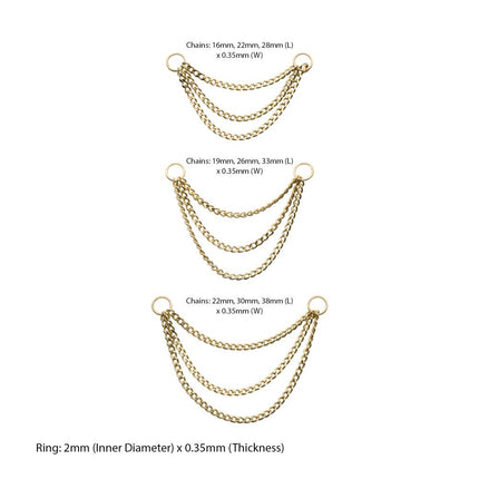 Invictus 14Kt Yellow Gold 3 Tier Curb Chains with 2 Rings