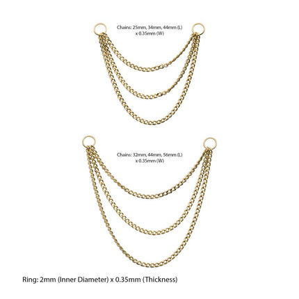 Invictus 14Kt Yellow Gold 3 Tier Curb Chains with 2 Rings