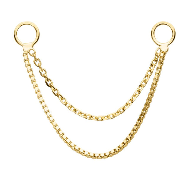 Invictus 14Kt Yellow Gold 2-Tier Box and Link Chain with Rings