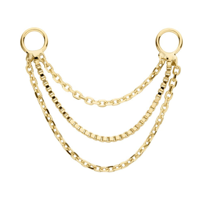 Invictus 14Kt Yellow Gold 3-Tier Box and Link Chain with Rings