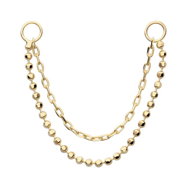 Invictus 14Kt Yellow Gold 2-Tier Bead and Link Chain with Rings