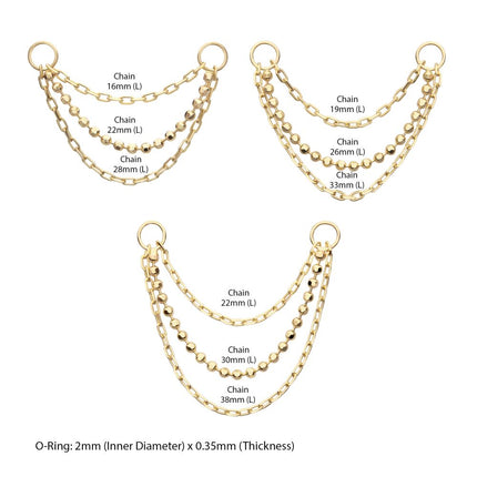 Invictus 14Kt Yellow Gold 3-Tier Bead and Link Chain with Rings