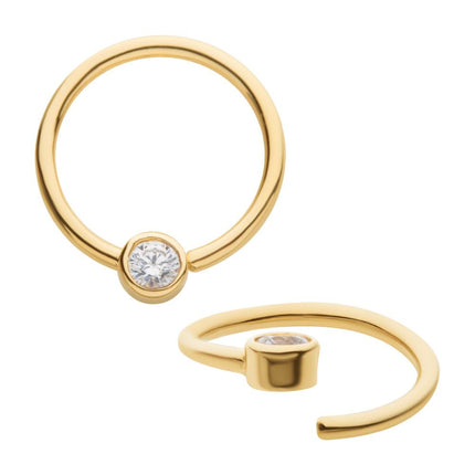 Invictus 14Kt Yellow Gold with Centerpiece Bezel Set Clear CZ Seamless Split Ring