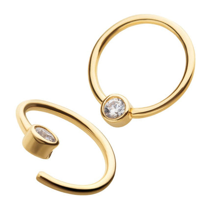 Invictus 14Kt Yellow Gold with Centerpiece Bezel Set Clear CZ Seamless Split Ring