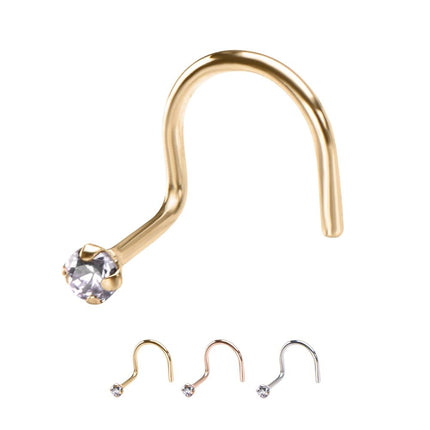 Invictus 14kt Gold Nose Screw with a 2mm Prong Set Clear CZ Gem Top