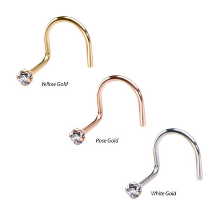 Invictus 14kt Gold Nose Screw with a 2mm Prong Set Clear CZ Gem Top