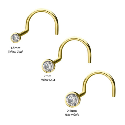 Invictus 14kt Gold Nose Screw with Bezel Set Clear CZ Gem Top