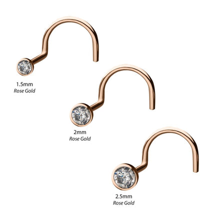 Invictus 14kt Gold Nose Screw with Bezel Set Clear CZ Gem Top