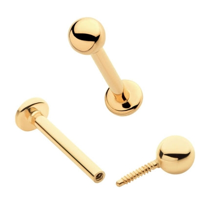 Invictus 14Kt Yellow Gold Internally Threaded with Ball Top & 3mm Base Labret