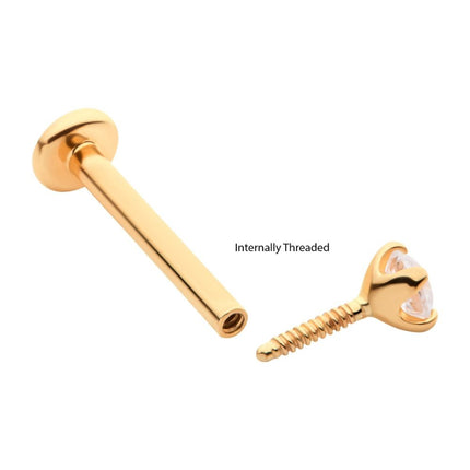 Invictus 14Kt Yellow Gold Internally Threaded with Clear CZ Top & 3mm Base Labret