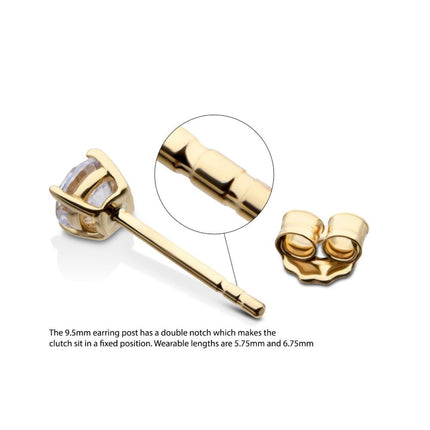 Invictus 14Kt Gold Four Prong Round Lab-Grown Diamond with 9.5mm Post & Butterfly Back Stud Earrings