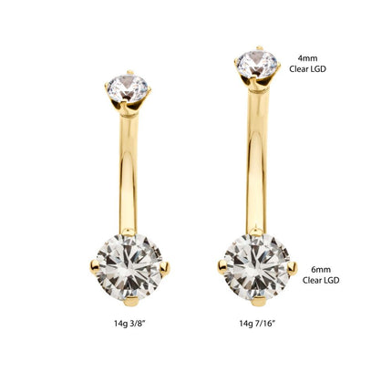 Invictus 14Kt Gold Internally Threaded Double Round 4-Prong Clear Lab-Grown Diamonds Fixed Bottom Navel