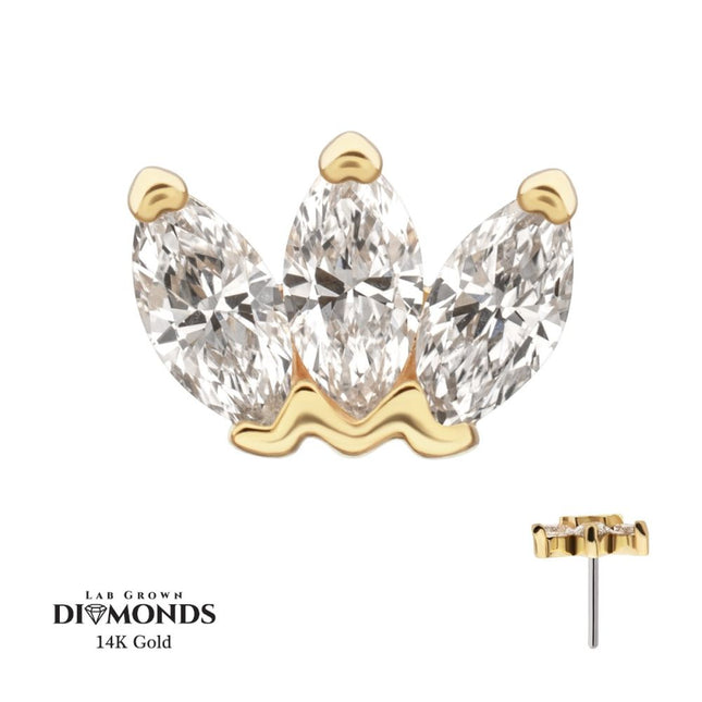 Invictus 14Kt Yellow Gold Threadless Cluster Top with 3 Marquise Lab-Grown Diamonds