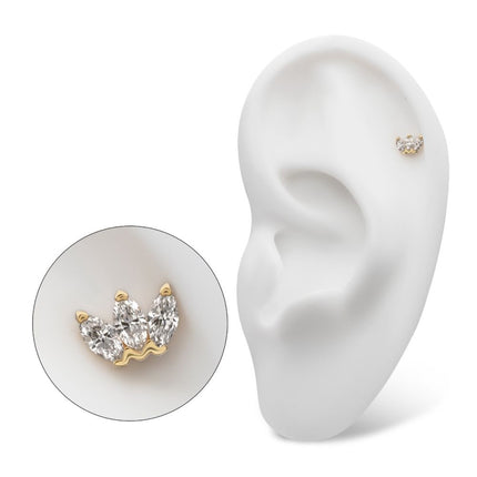 Invictus 14Kt Yellow Gold Threadless Cluster Top with 3 Marquise Lab-Grown Diamonds