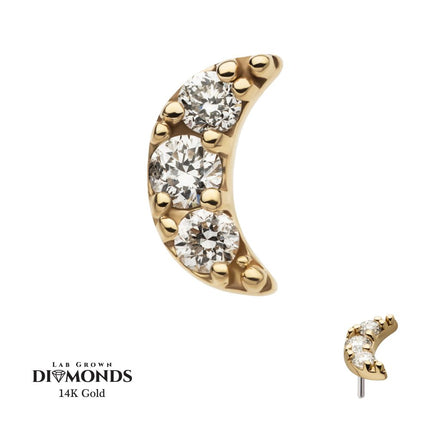 Invictus 14kt Gold Threadless Crescent Moon Top with Pave Set 3 Round Lab-Grown Diamonds