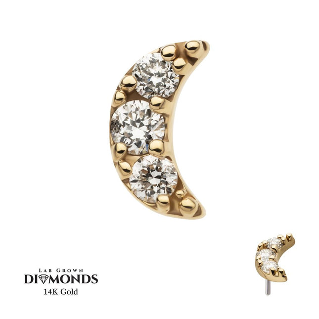 Invictus 14kt Gold Threadless Crescent Moon Top with Pave Set 3 Round Lab-Grown Diamonds