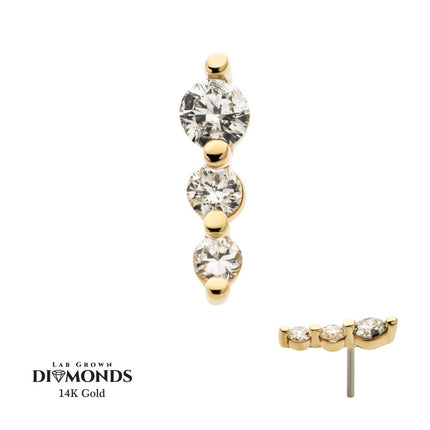 Invictus 14Kt Yellow Gold Threadless 3-Cluster Gem Top with Prong Set Round Lab-Grown Diamonds
