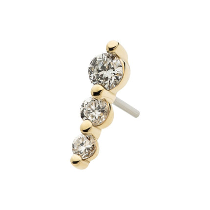 Invictus 14Kt Yellow Gold Threadless 3-Cluster Gem Top with Prong Set Round Lab-Grown Diamonds