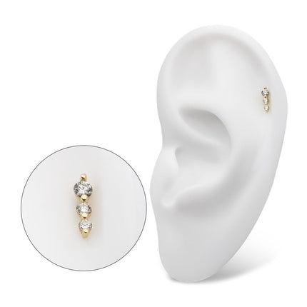 Invictus 14Kt Yellow Gold Threadless 3-Cluster Gem Top with Prong Set Round Lab-Grown Diamonds