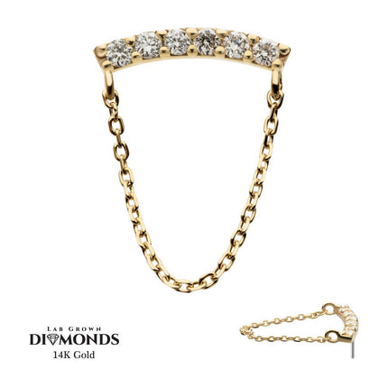 Invictus 14kt Yellow Gold Threadless Curved Bar Cluster Top with Prong Set 6 Round Lab-Grown Diamonds & Dangle Chain