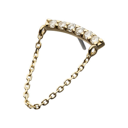 Invictus 14kt Yellow Gold Threadless Curved Bar Cluster Top with Prong Set 6 Round Lab-Grown Diamonds & Dangle Chain