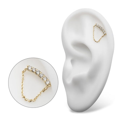 Invictus 14kt Yellow Gold Threadless Curved Bar Cluster Top with Prong Set 6 Round Lab-Grown Diamonds & Dangle Chain
