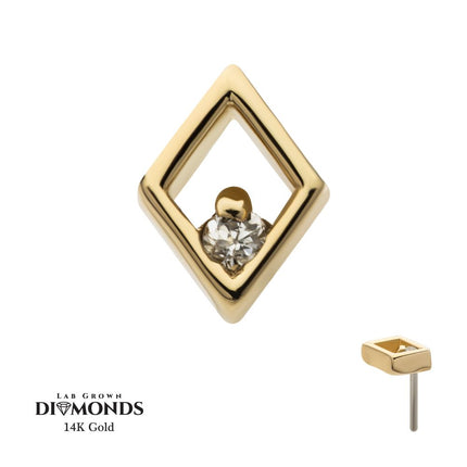 Invictus 14kt Gold Threadless Rhombus Top with Prong Set Round Lab-Grown Diamond