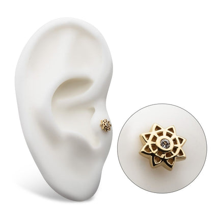 Invictus 14kt Yellow Gold Threadless Mandala Flower Top with Center Bezel Set Round Lab-Grown Diamond